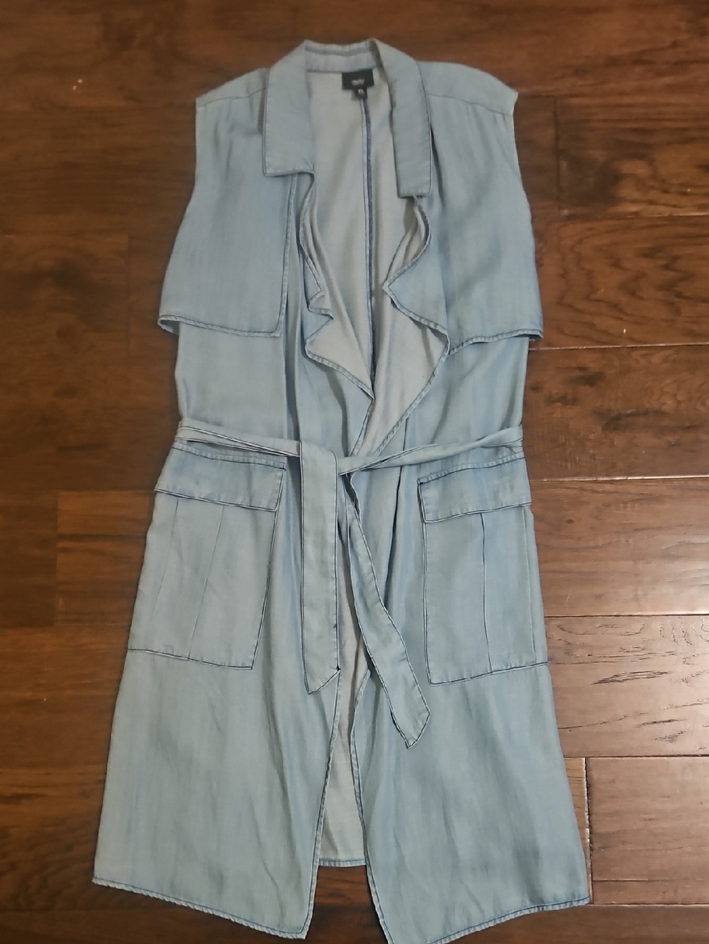 Light Wash Sleeveless Denim Duster with Belt